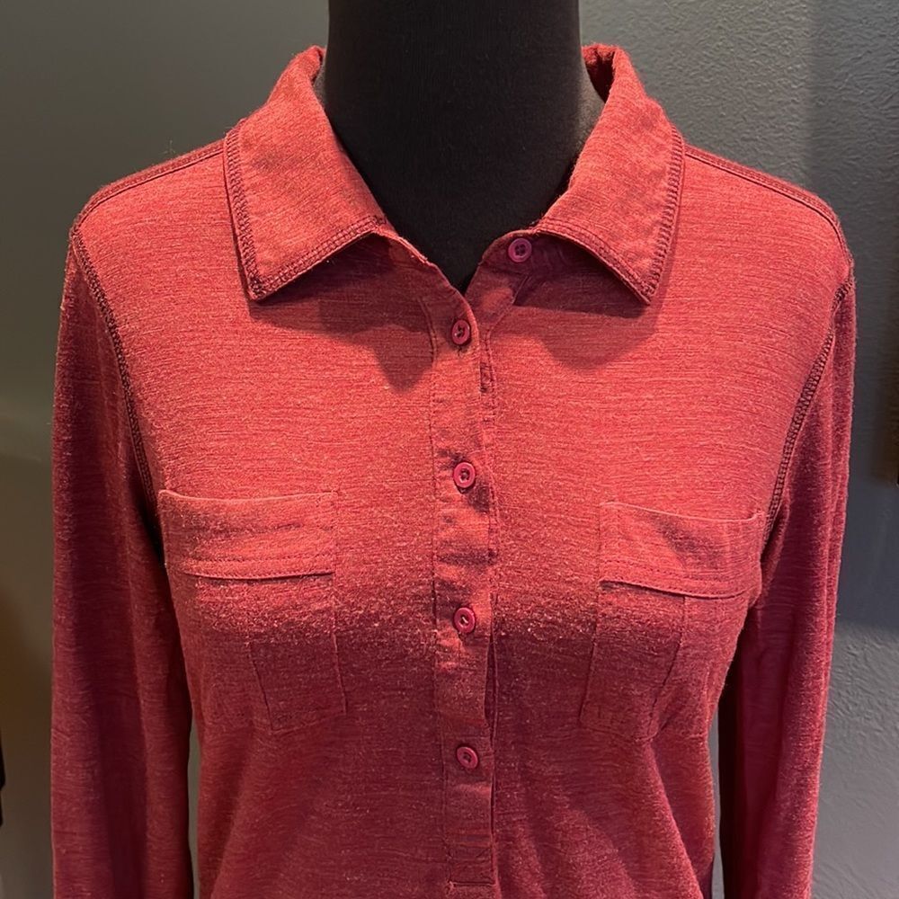 PrAna deep raspberry button placket chest pocket … - image 2